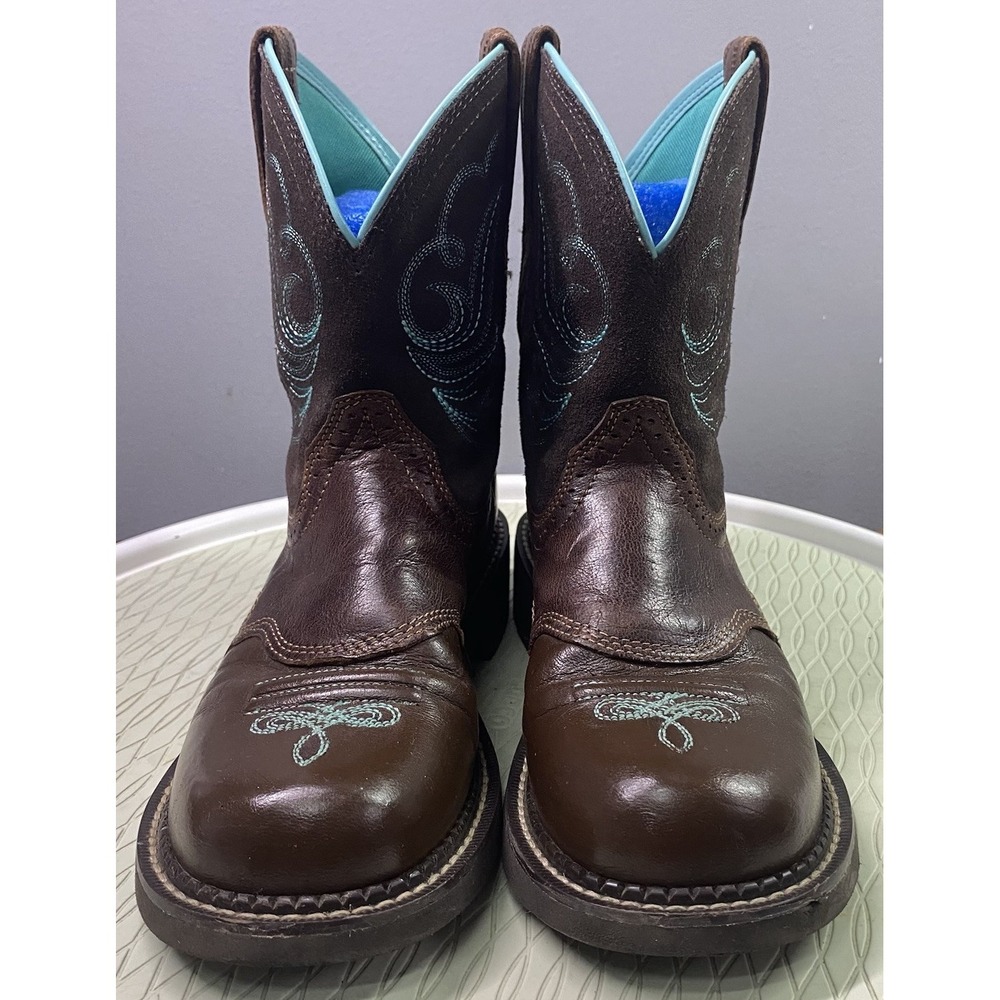 Ariat Women Leather Fatbaby Heritage Cowboy Boot Brown& Teal Cowgirl Westrn 7.5B - Picture 2 of 12
